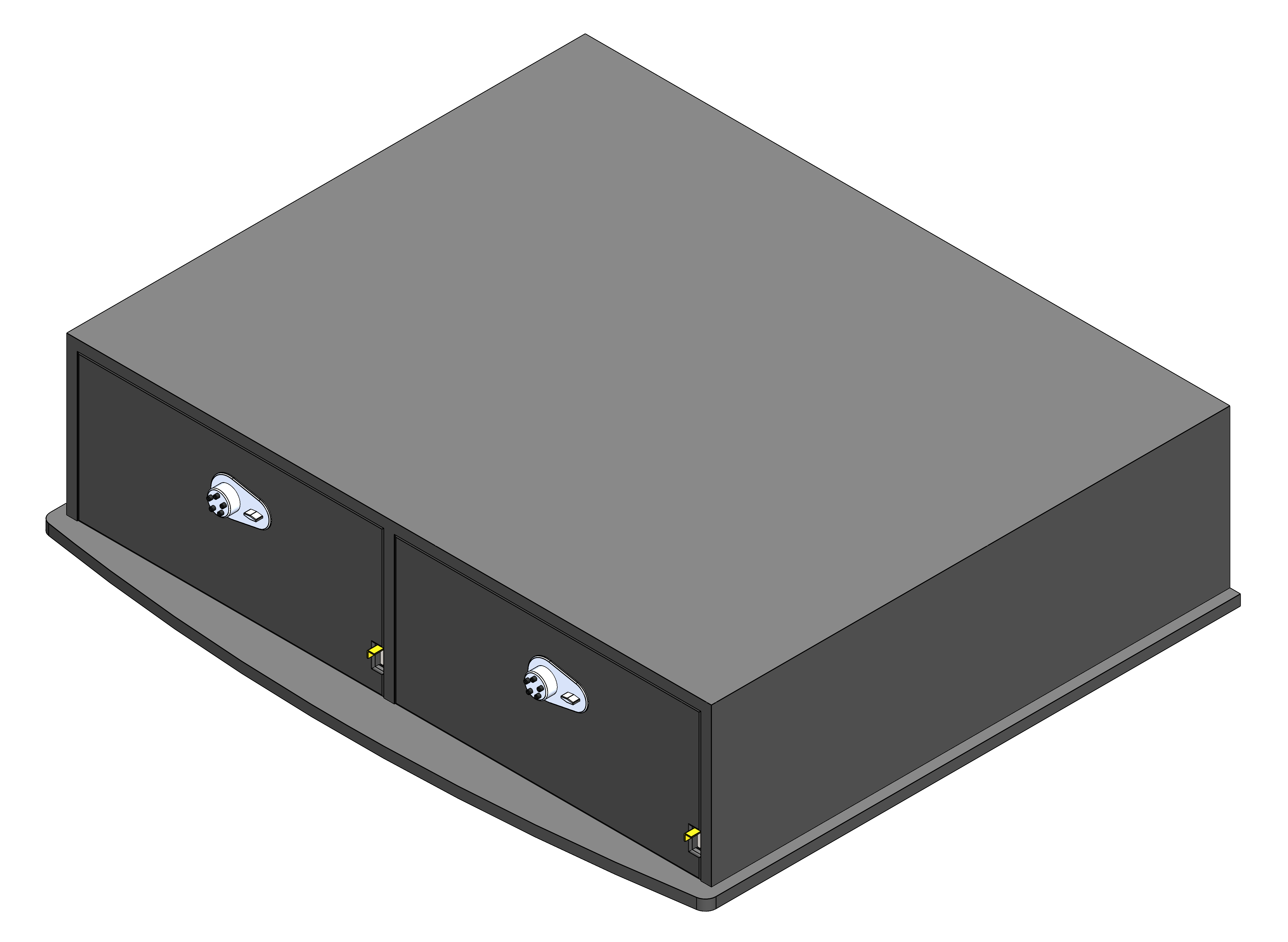 Locking long‑gun storage cabinet installed in a Chevy Tahoe police SUV, featuring secure weapon compartments and a durable black finish