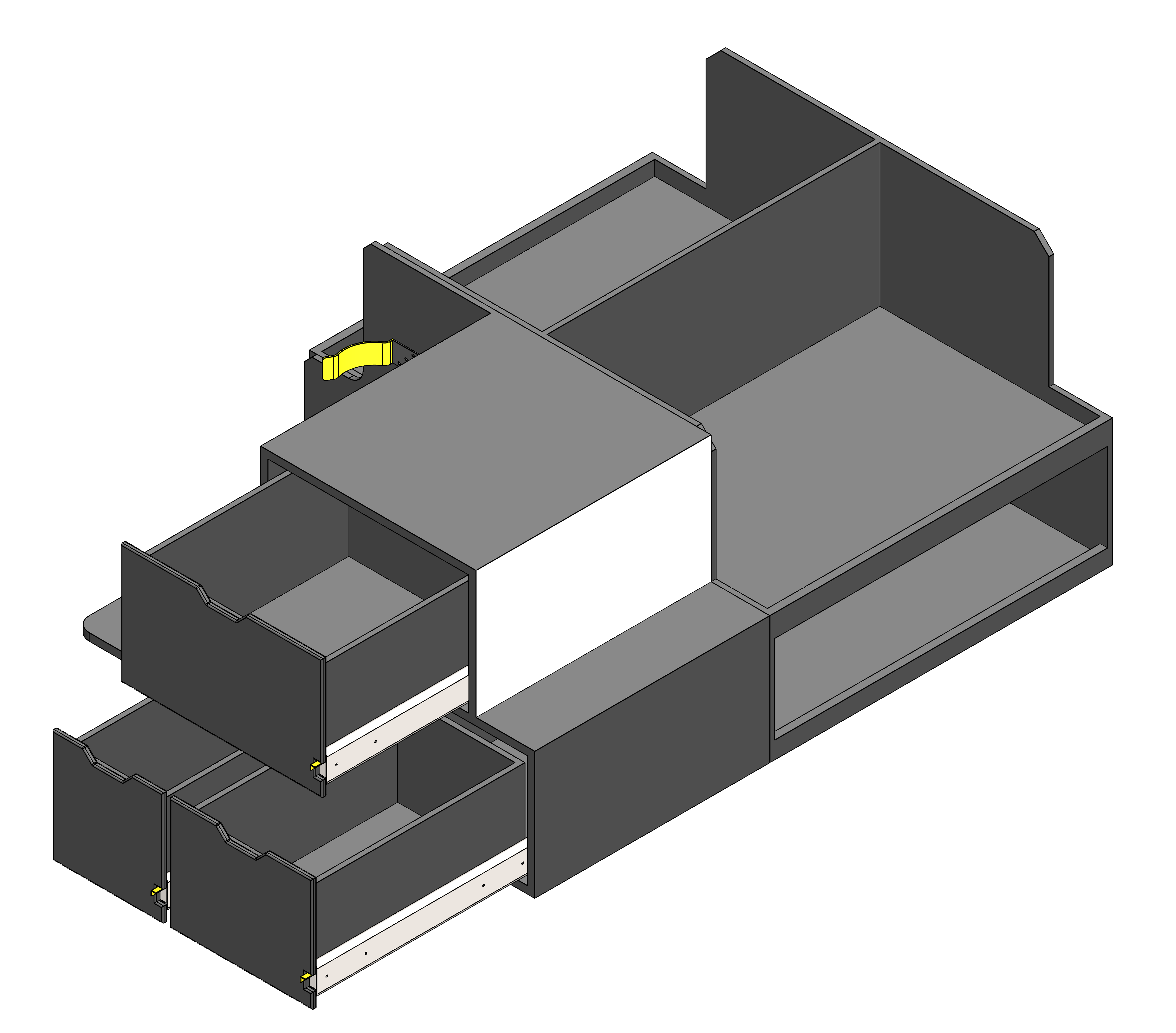 Fire department command cabinet installed in a fire chief’s pickup truck, featuring organized emergency response storage and rapid‑access gear compartments