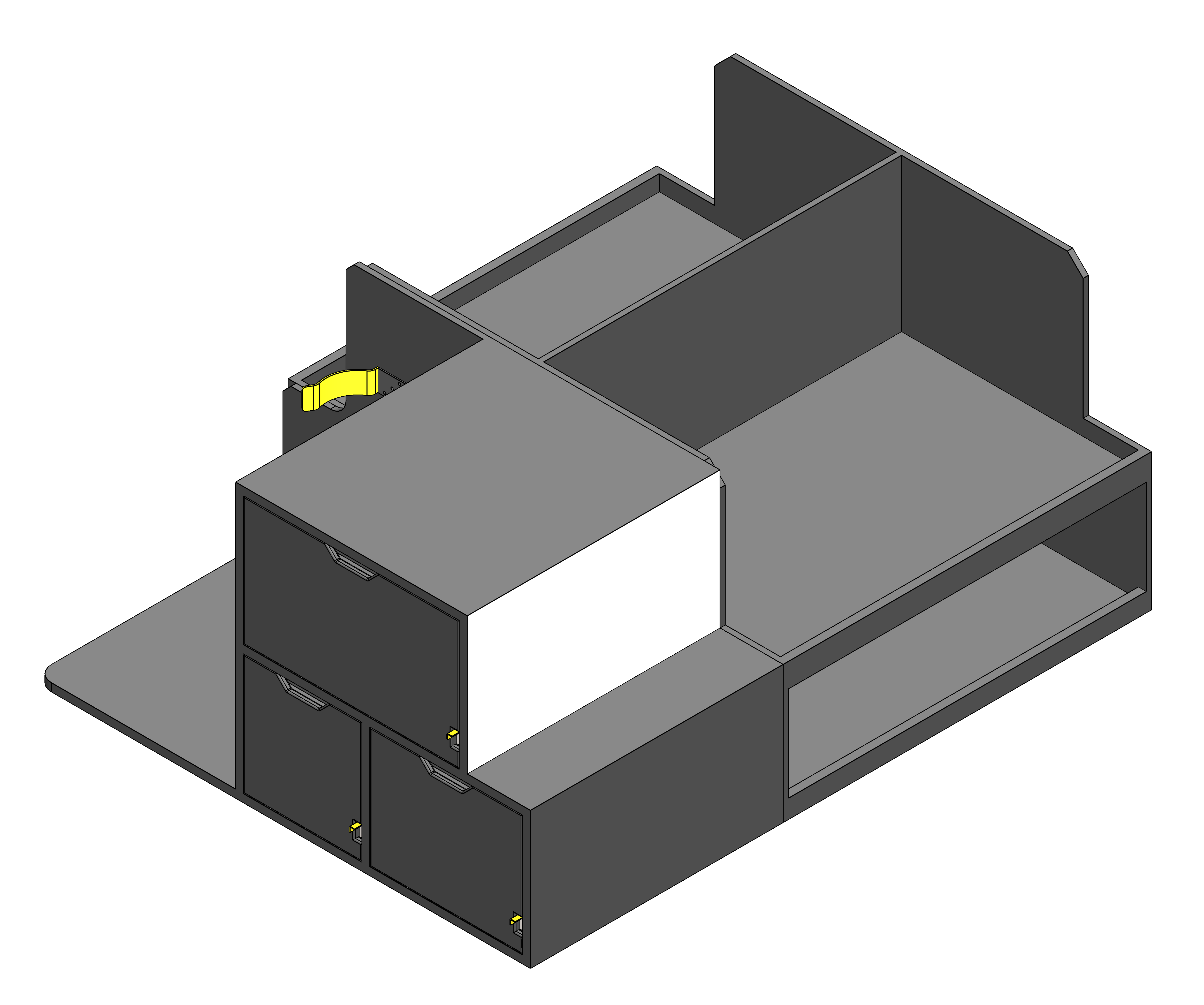 Fire department command cabinet installed in a fire chief’s pickup truck, featuring organized emergency response storage and rapid‑access gear compartments