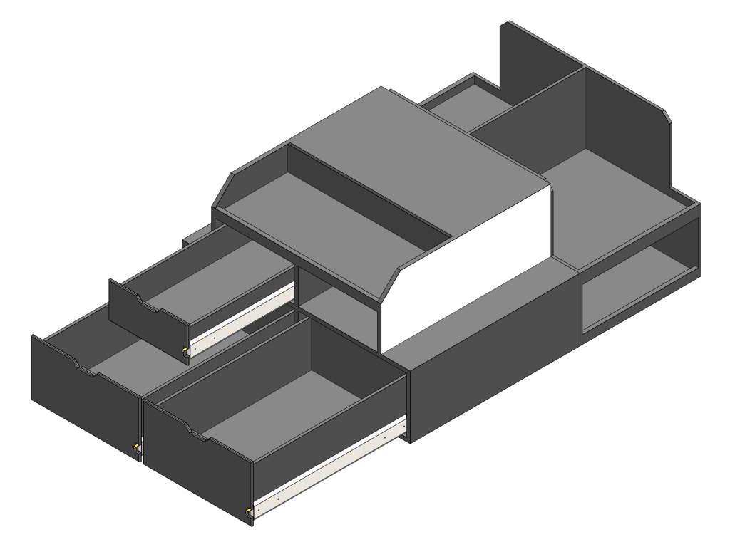 Fire department command cabinet installed in a fire chief’s pickup truck, featuring organized emergency response storage and rapid‑access gear compartments