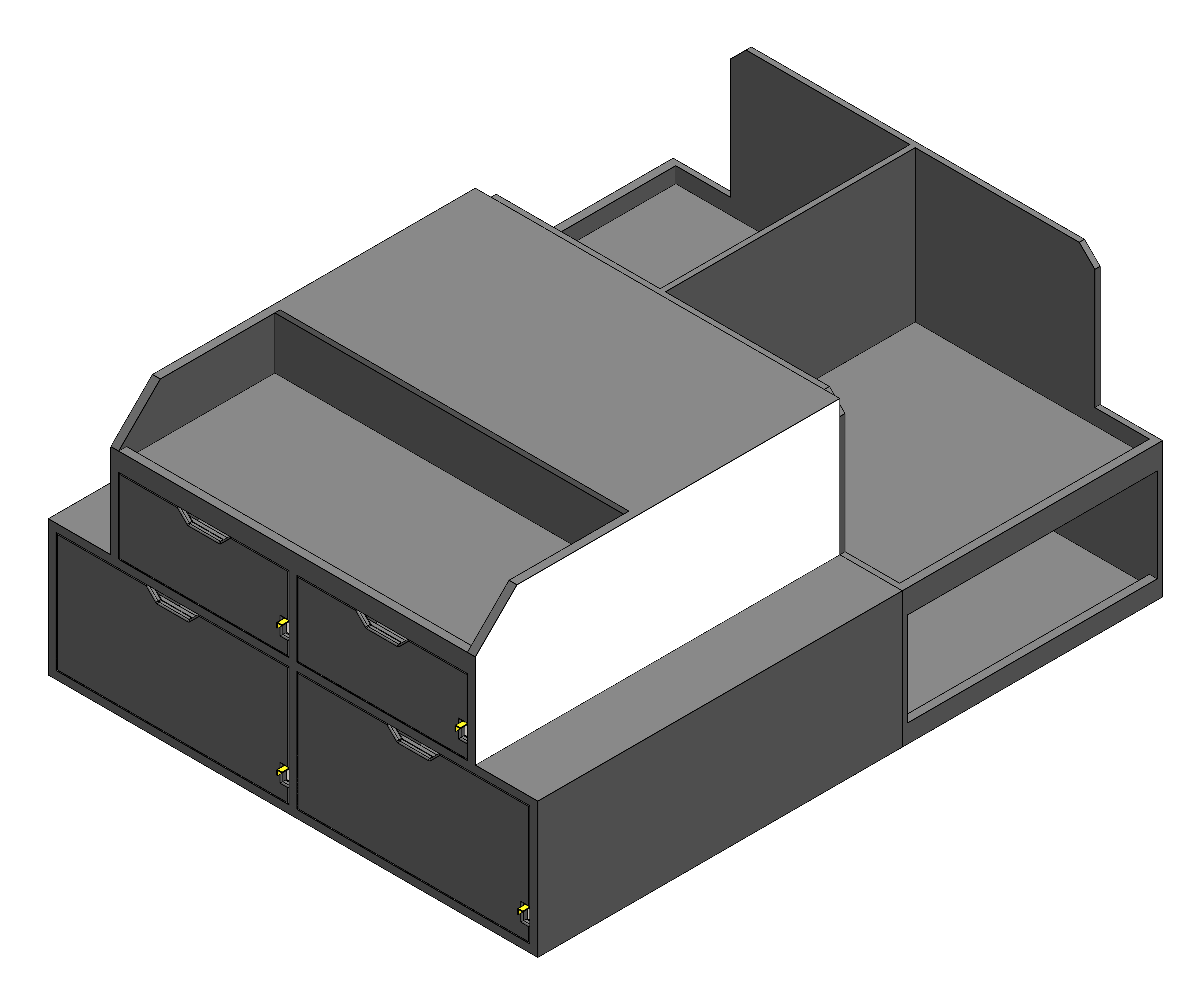 Fire department command cabinet installed in a fire chief’s pickup truck, featuring organized emergency response storage and rapid‑access gear compartments