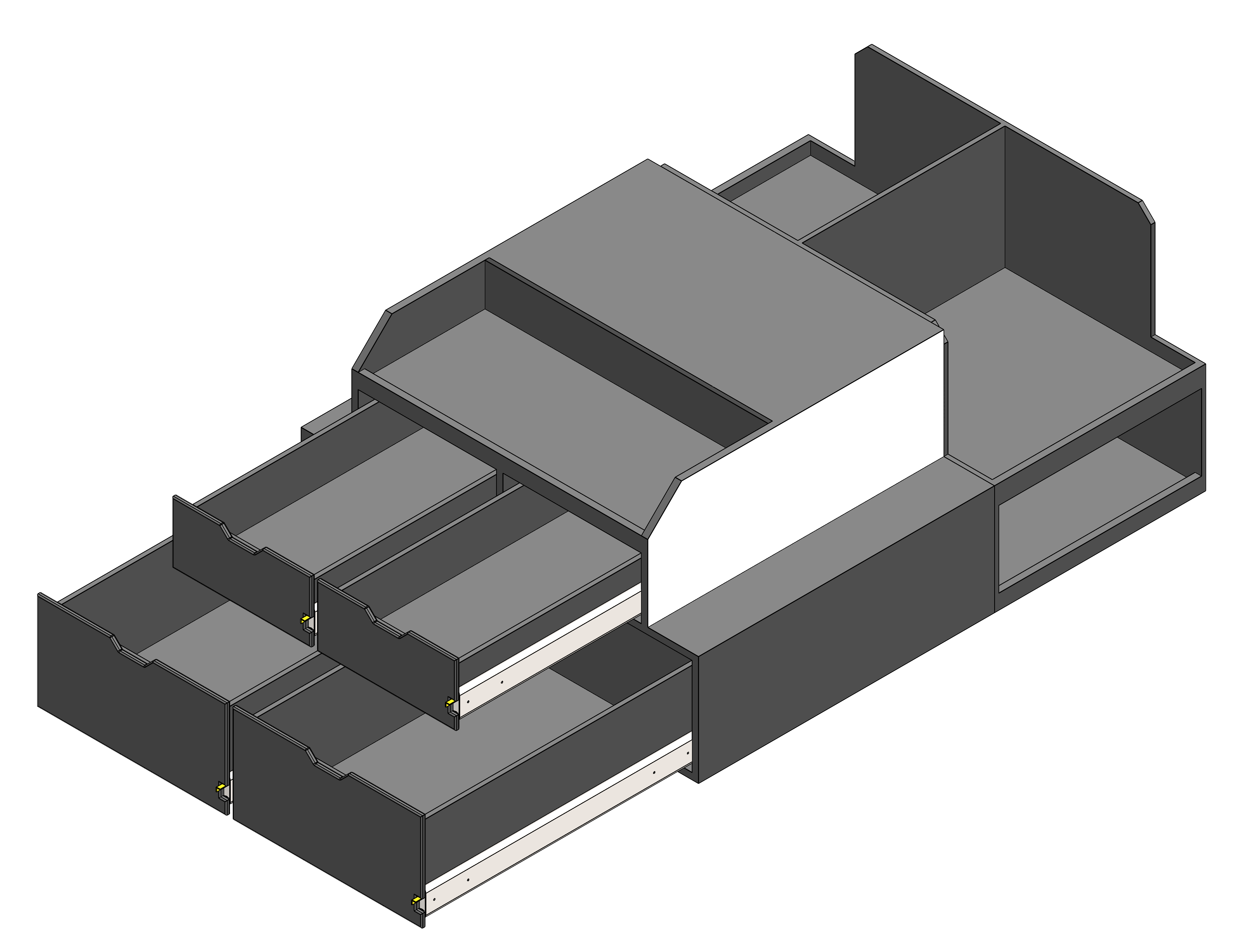 Fire department command cabinet installed in a fire chief’s pickup truck, featuring organized emergency response storage and rapid‑access gear compartments